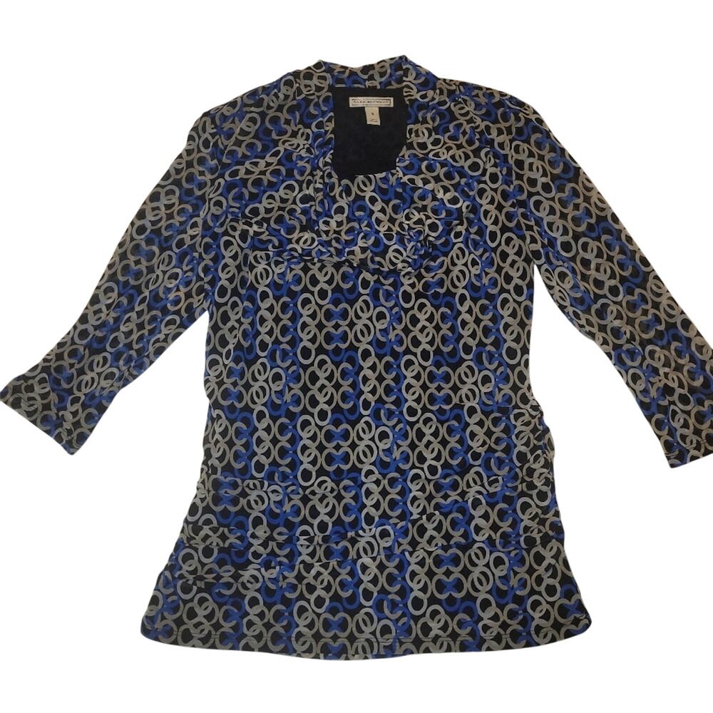 Dana Buchman Y2K Cowlneck Blouse Top Quarter Sleeve Size S Geometric Print
